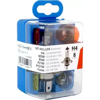 Autodoplněk AMIO sada halogenových žárovek a autopojistek 8 ks H4