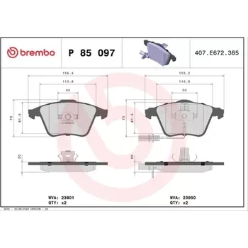 Brzdová destička BREMBO Sada brzdových doštiček P85 097