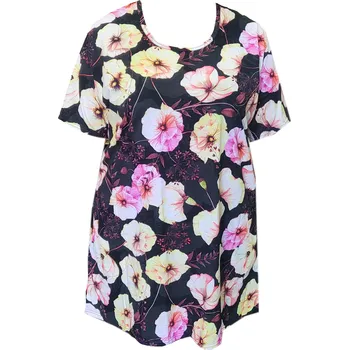 Dámské tričko Tunika bavlněná s kapsami / maxitriko (mák-černá) - v nadměrné velikosti 3382