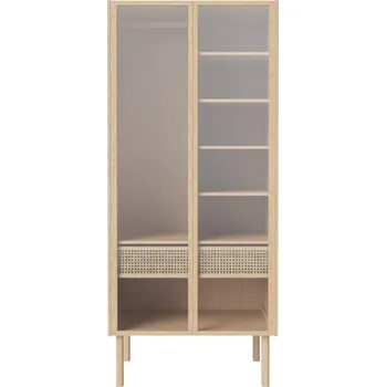 Komoda Bolia Skříň Cana se skleněnými dveřmi a policemi, white oiled oak