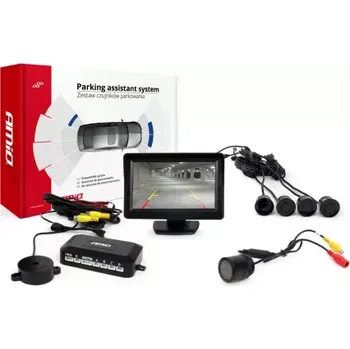 Parkovací asistent AMIO asistenty parkování TFT01 4,3” s kamerou HD-301 IR, 4-senzorové, černé
