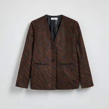 Dámské sako Reserved - Blejzr se zvířecím vzorem - tmavě hnědá - 538FR-89X - 538FR-89X-M