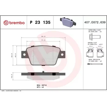 Brzdová destička BREMBO Sada brzdových doštiček P23 135