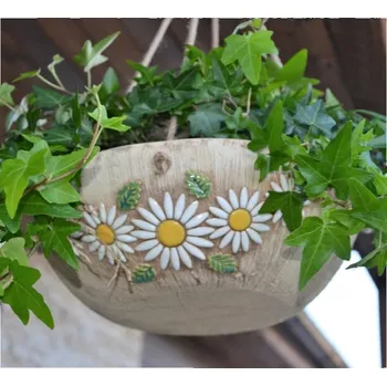 Květináč Keramická mísa na zavěšení s kopretinou