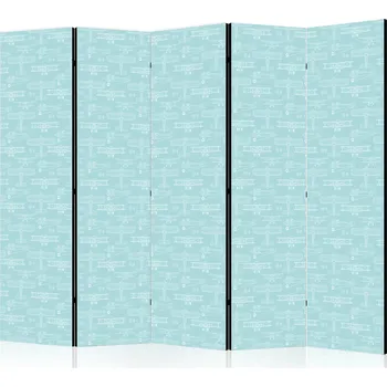 Paraván Paraván - Skica - obrys letadla v bílé barvě na tyrkysovém pozadí Velikost: 225x172 cm, Provedení: Jednostranný