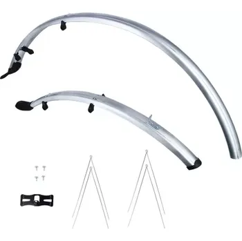 Blatník na kolo sada blatníků přední/zadní HYBRID pro použití na kola/pneumatiky 700C, OXFORD (stříbrné, šířka 46 mm, včetně kotvících vzpěr)