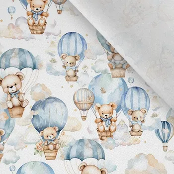 Bavlna premium NELA modrý medvídek v balonu