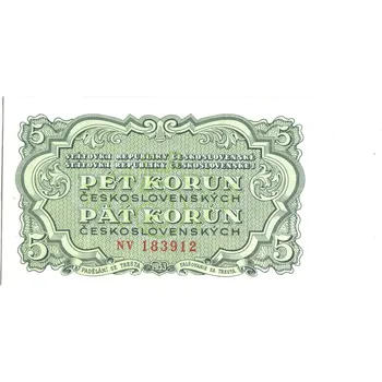 Sběratelství ČESKOSLOVENSKO. 5 korun 1953. Série NV. Hej. 91a. Český tisk.