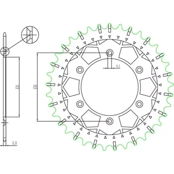 Řetězová sada pro motocykl ocelová-nerezová rozeta pro sekundární řetězy typu 520, SUNSTAR (50 zubů)