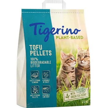 Podestýlka pro kočku 3x4,6kg Tigerino Plant-Based Tofu stelivo pro kočky – s vůní zeleného čaje - výhodné balení