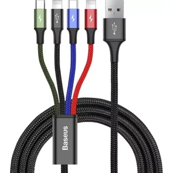 Datový kabel AMIO BASEUS USB Kabel 4v1 černý, 1xUSB-C, 2x Lightning, 1xMicro 3,5A 120 cm
