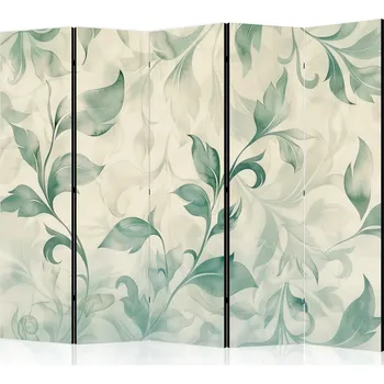 Paraván Paraván - Botanický motiv akvarelu - Jemné zeleno-béžové listy. Velikost: 225x172 cm, Provedení: Jednostranný
