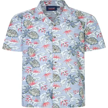 Pánská košile Pánská letní košile "havajka" s krátkým rukávem (vzor listy - světle modrá) - v nadměrné velikosti 3459 SH373