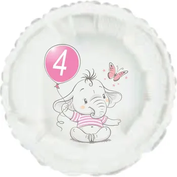 Balónek balonky.cz 4.narozeniny růžový slon kruh foliový balónek