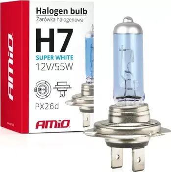 Autožárovka AMIO halogenová žárovka H7 12V 55W UV filtr (E4) Super White