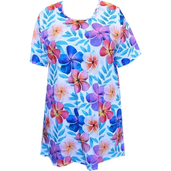 Dámské tričko Tunika bavlněná s kapsami / maxitriko (velké květy) - v nadměrné velikosti 3382