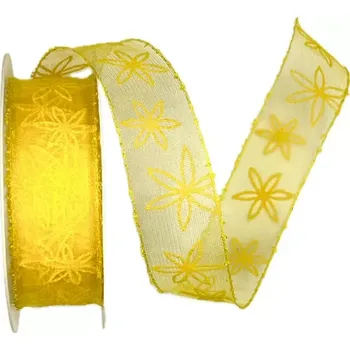 Stuha Stuha organzová YELLOW BREEZE 25mm x 2m (12,-Kč/m) (Stuha organzová, žlutá, oboulící, obšité okraje)