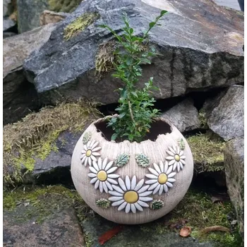 Květináč Keramický květináč (obal) na květiny s velkou kopretinou 20 cm