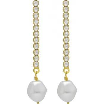 Náušnice VICTORIA CRUZ - PURPOSE pozlacené náušnice dlouhé s krystaly a perlou - doprava zdarma
