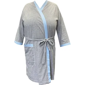 Dámský župan Lehký dámský župan z bavlněného úpletu (jednobarevný šedý) - v nadměrné velikosti 2739