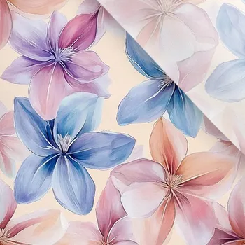 Umělé hedvábí / silky mírně elastické růžovo modré květy Fia