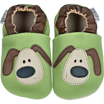 Capáčky CAPIKI Kožené capáčky - PEJSEK na zelené 6-12 M