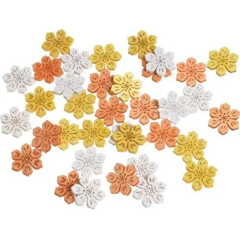 Dřevěné květy, barva oranžová, žlutá, 1 balení 36ks