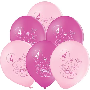 Balónek balonky.cz Balónky 4. narozeniny růžový slon 6 ks
