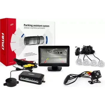 Parkovací asistent AMIO asistenty parkování TFT01 4,3` s kamerou CAM-315 LED, 4-senzorové stříbrné