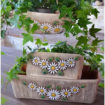 Truhlík Keramický truhlík (květináč) - s kopretinou - 25 cm