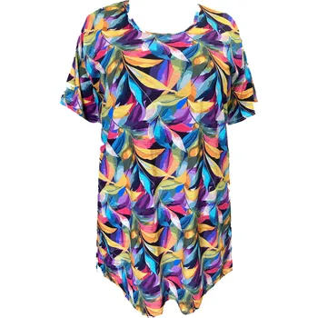 Dámské tričko Tunika bavlněná s kapsami / maxitriko (strakaté listy) - v nadměrné velikosti 3382