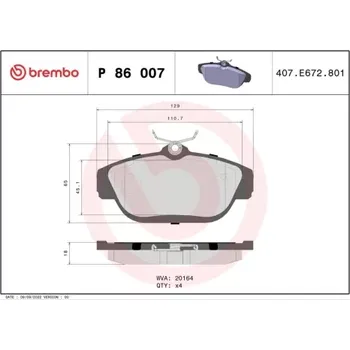 Brzdová destička BREMBO Sada brzdových doštiček P86 007