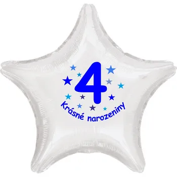 Balónek balonky.cz Krásné 4. narozeniny fóliový balónek hvězda pro kluky