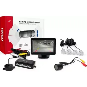 Parkovací asistent AMIO asistenty parkování TFT01 4,3" s kamerou HD-301-IR, 4-senzorové, stříbrné