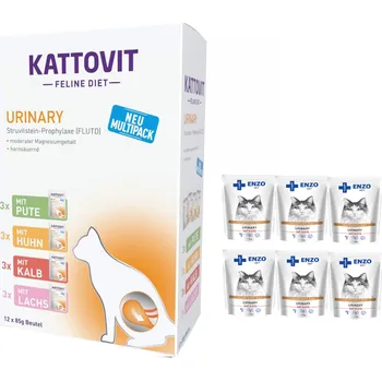 Krmivo pro kočku Kattovit- Multipack Urinary - 12x85g + ENZO VET Urinary s hovězím masem 6x100g