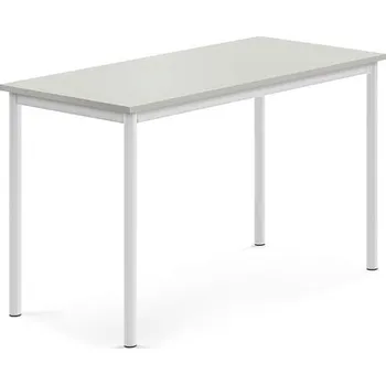 Jídelní stůl Stůl SONITUS, 1200x600x720 mm, bílé nohy, HPL deska tlumící hluk, šedá