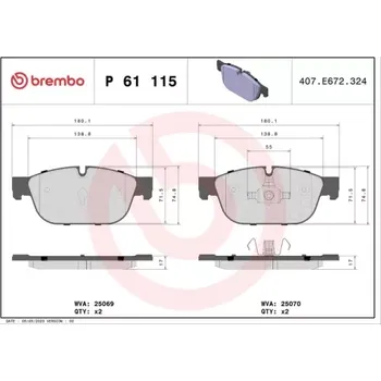 Brzdová destička BREMBO Sada brzdových doštiček P61 115