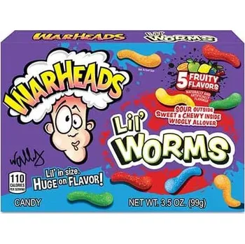 Bonbon Warheads Lil' Worms - Ovocné Gumové Žížalky PO EXPIRACI (99 g)
