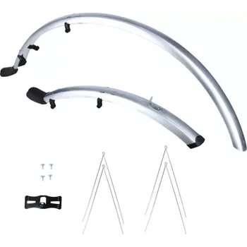 Blatník na kolo sada blatníků přední/zadní HYBRID k použití na kola/pneumatiky 700C, OXFORD (stříbrné, šířka 56 mm, včetně kotevních vzpěr)