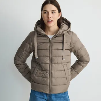 Dámský kabát Reserved - Prošívaná bunda s kapucí - šedobéžová - 5797M-74X - 5797M-74X-S