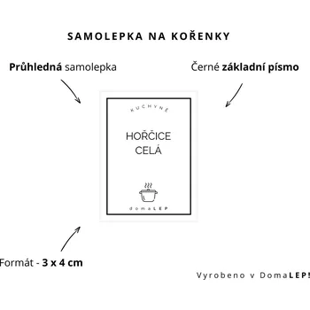 Speciální papír HOŘČICE CELÁ - Samolepka na kořenky 3 x 4 cm - DomaLEP varianta: PRŮHLEDNÁ - základní písmo