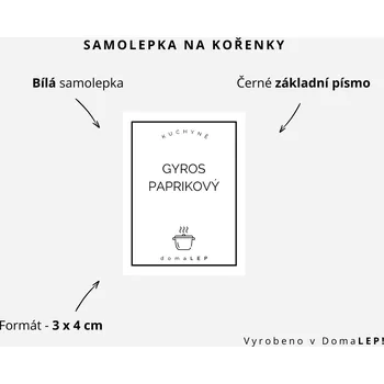 Speciální papír GYROS PAPRIKOVÝ - Samolepka na kořenky 3 x 4 cm - DomaLEP varianta: BÍLÁ - základní písmo
