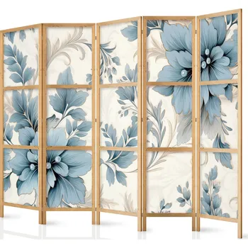 Paraván Japonský paraván - Tyrkysové květiny v retro atmosféře - květinové ozdoby Velikost: 225x172 cm