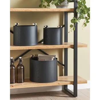 Úložný box Sada 3 úložných košů černá umělá kůže ručně vyrobené s úchyty regálový box moderní minimalistický styl Beliani