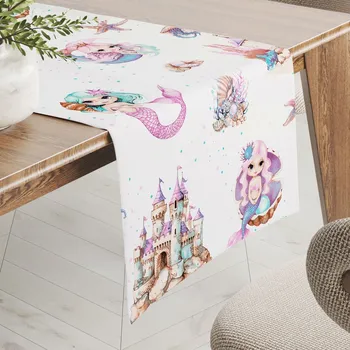 ubrus Dětský bavlněný běhoun na stůl Sandra SA-567 Mořské víly a království na bílém 20x120 cm