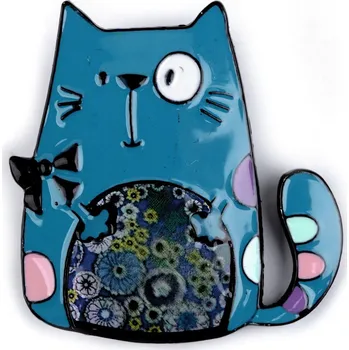 Brož Kovová brož pes, kočka, barva 5 tyrkys kočka