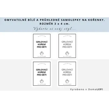 Speciální papír GRILOVACÍ KOŘENÍ PRO DĚTI - Samolepka na kořenky 3 x 4 cm - DomaLEP varianta: BÍLÁ - tučné písmo