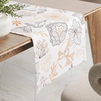 ubrus Bavlněný běhoun na stůl Sandra SA-526 Hnědé vlčí máky na bílém 20x120 cm