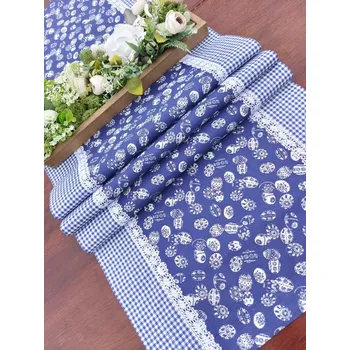 Velikonoční dekorace Běhoun velikonoční - velikonoční vajíčka na modré s kárkem