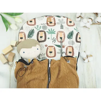 SET Podložka prodloužená (Lion, černý fleece) + copánková deka (caramel, černý fleece)